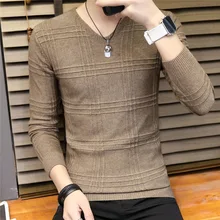 Длинный рукав, модный мужской возраст, плотный свитер с v-образным вырезом, мужские зимние свитера