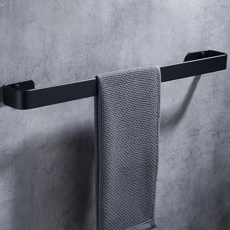 Towel Bar Black Aluminum Wall Mounted Creative Bathroom Towel Rack Hanging Holder Square Towel Holder Shelf Bathroom Accessories