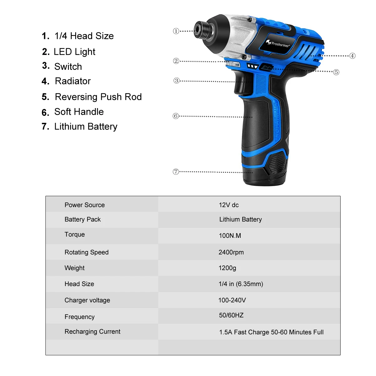 PROSTORMER 100NM Electric Screwdriver 12V Cordless Drill Lithium Battery Rechargeable Hexagon Power Cordless Screwdriver Screw
