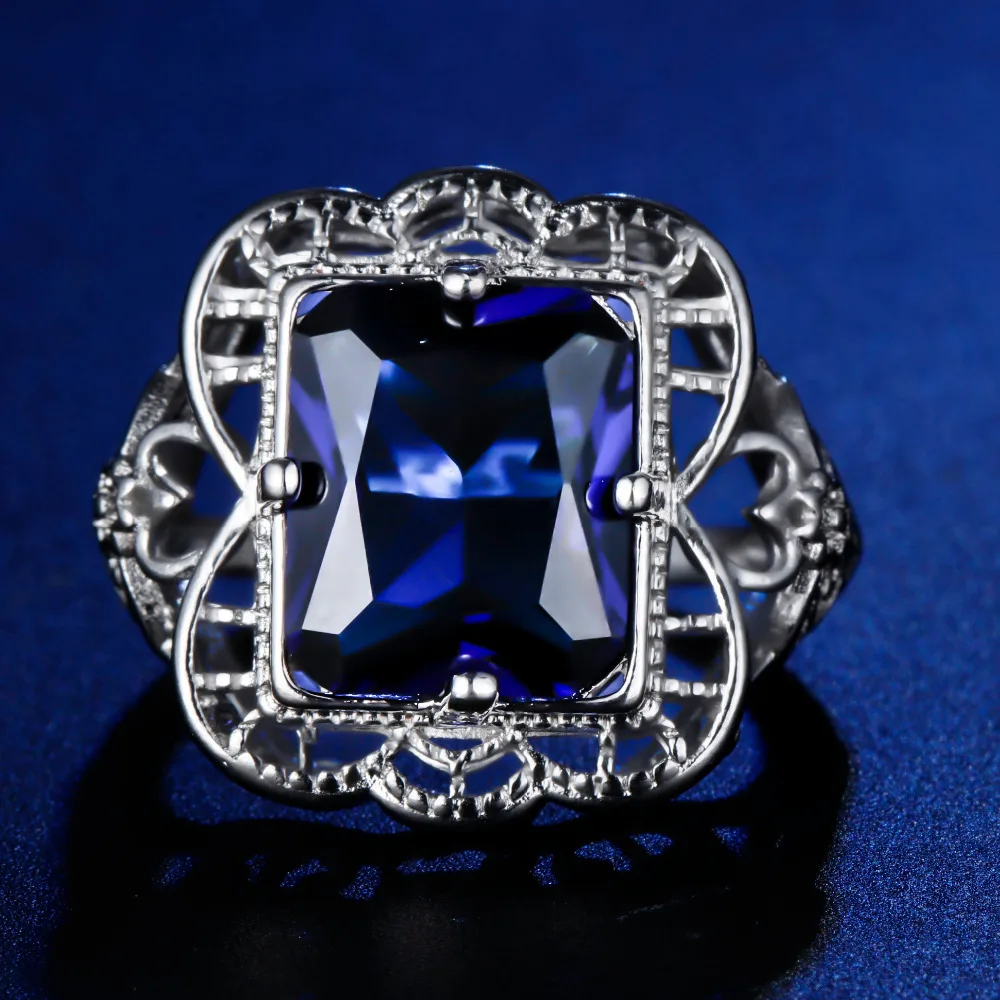 

Original Design Handmade cz unique style blue stone sapphire Ring Cubic Zirconia Hot Ins sterling silver 925