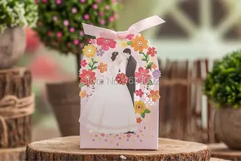 

2017 Free shipping Sweet Couple Wedding Candy Gift Bag Small Gift Box 50Pcs
