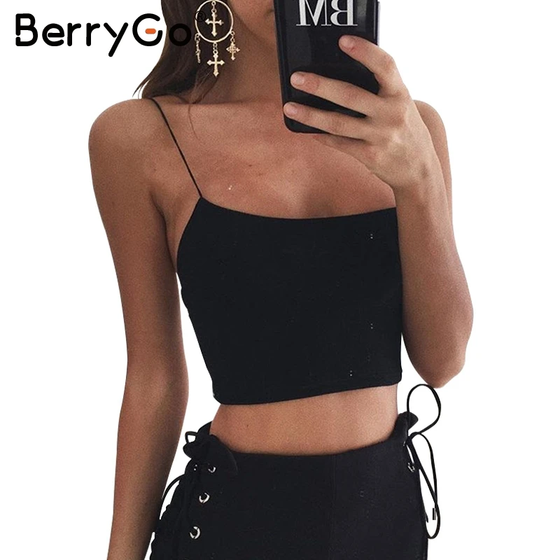 Klas zondaar ontbijt BerryGo Basic mouwloze zachte katoen crop top Vrouwen casual zwart topje  Zomer strand backless wit camis tops| | - AliExpress