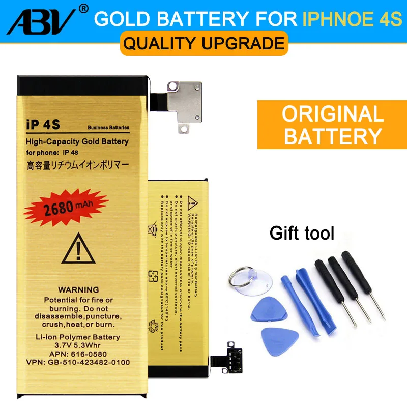 

Original ABV 0 Cycle High Capacity Li-ion Gold Replacement Battery for Apple iPhone 4s iphone4S with 8 in 1 Repair tools kits