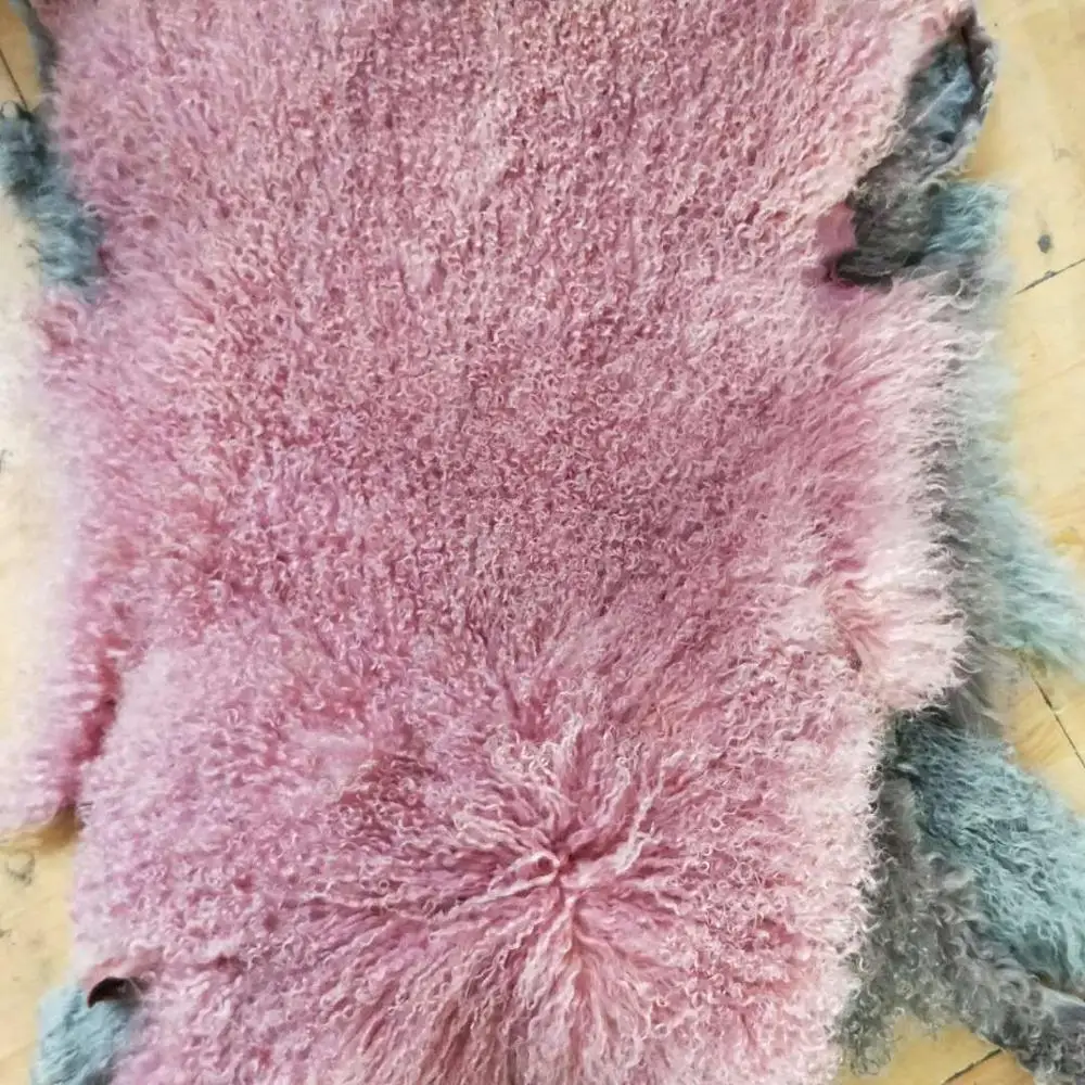 Настоящая монгольская пластина меха ягнёнка натуральный мех одеяло для дивана мех пледы ковер одеяло s/ковры Овцы коврик в виде шкуры тибетский - Цвет: pink