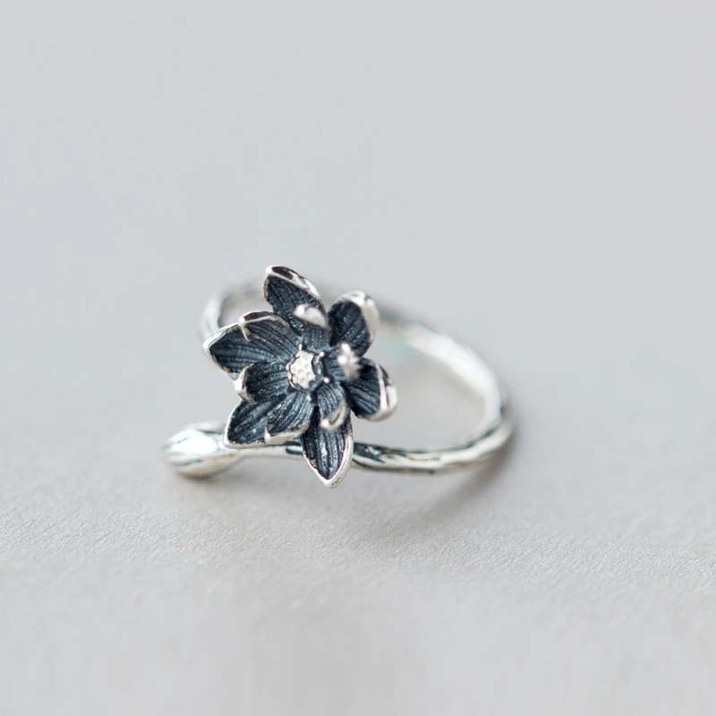 

MloveAcc Vintage Lotus Flower 925 Sterling Silver Open Rings for Women Retro Style Lady Prevent Allergy Sterling-silver-jewelry