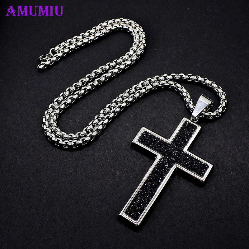 

AMUMIU Black Cross Necklace Sky Bright Stainless Steel Chain Pendant Cross Gold Silver Color Mens Women Necklace Best Gift P074