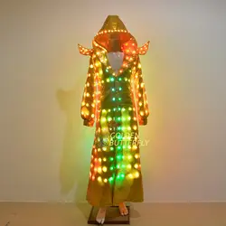 Маг светодио дный со светящимися костюм фокусника светящаяся одежда для выступлений