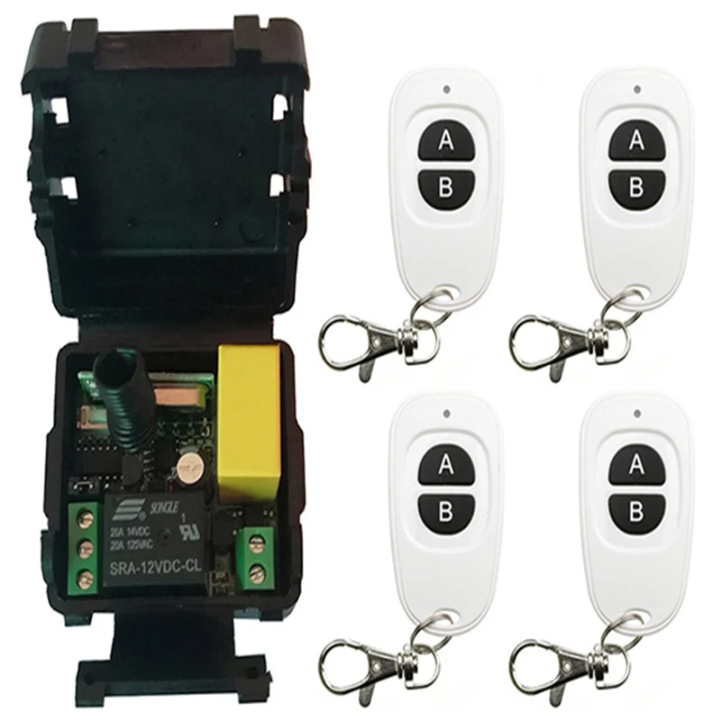 

AC 220V 1CH 1 CH 10A Wireless Remote Control Switch Relay Output Radio Receiver Module +White A B keys Waterproof Transmitter