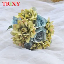 TRiXY B19 ручной работы свадебные цветы букет невесты смешанные синие и желтые зеленые розы Искусственные цветы Свадебные украшения