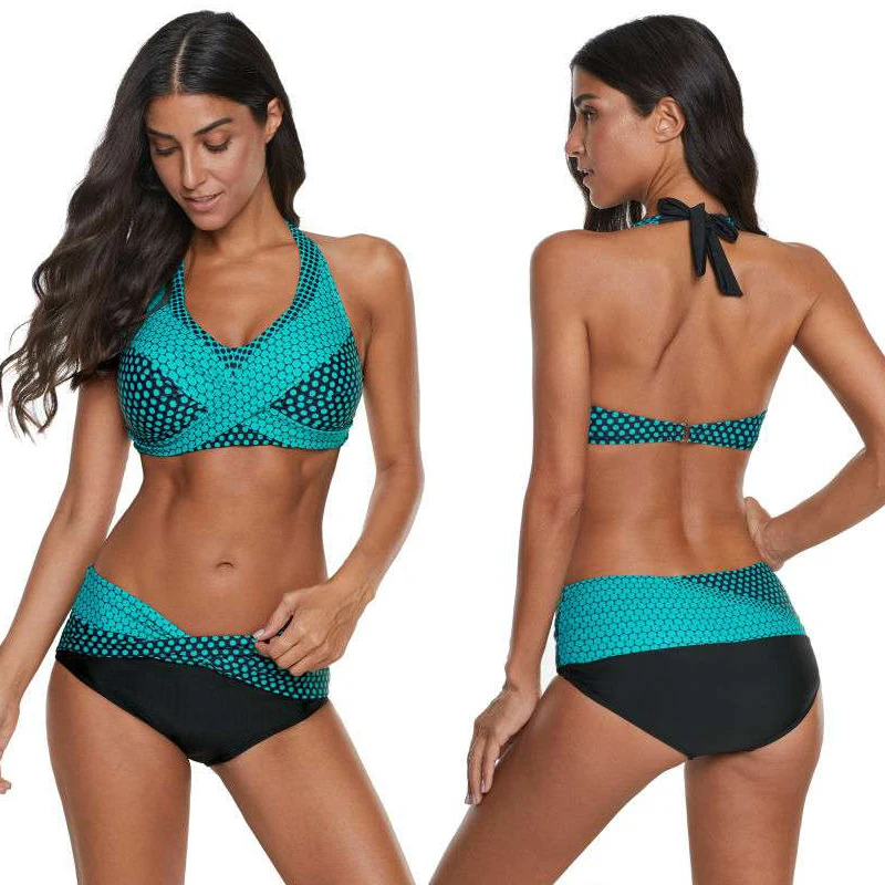 

Women Split Swimwear Push Up Dotted Bikini with Briefs for Summer Swim FG66