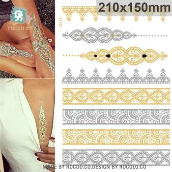 

2015 New Metallic Gold Silver Body Art Temporary Tattoo Sexy Non-Toxic Flash Tattoos Sticker For Women Tattoos VT333