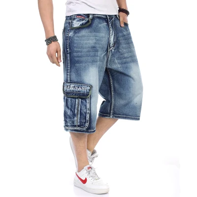 Gnao Men Capri Loose Fit Hip Hop Summer Large Size Denim Shorts