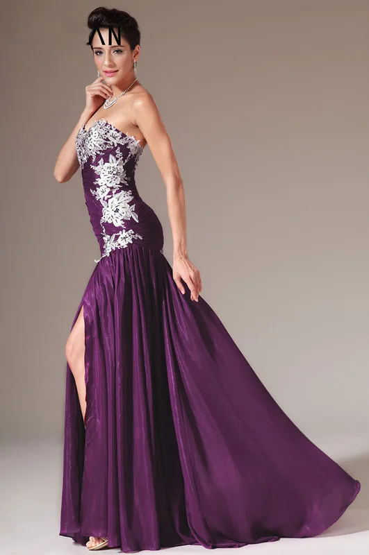 Freeshipping-Sexy-Slit-Front-Purple-Chiffon-Evening-Dresses-with-White-Lace (2)