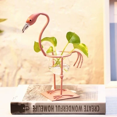 Железный Фламинго ваза Террариум стеклянная ваза для украшения интерьера Гидропоника цветочный горшок Настольный Flwoer ваза