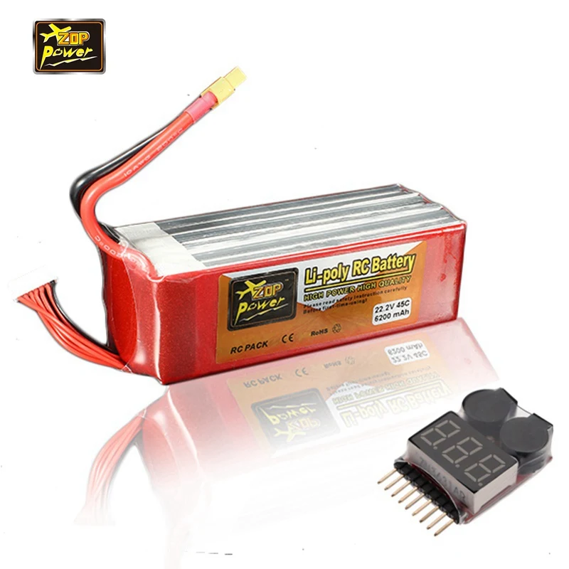 

2018 Latest ZOP Power 22.2V 6200mAh 6S 45C Rechargeable Lipo Battery XT60 Plug With Battery Alarm for RC Camera Dones Toys
