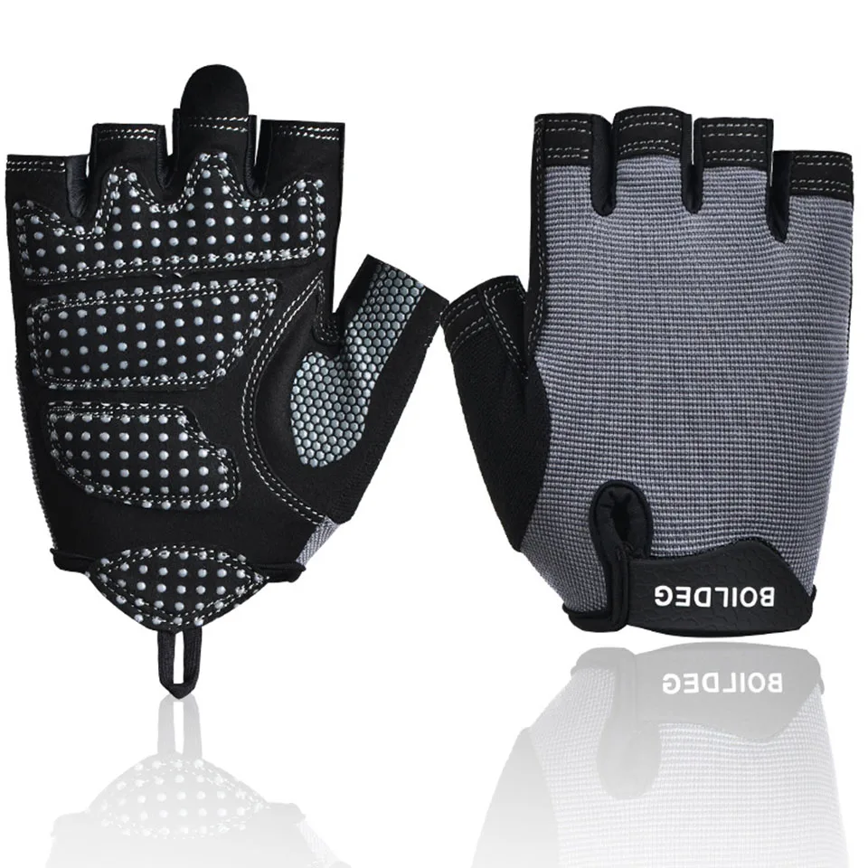 BOODUN, профессиональные перчатки для спортзала, для мужчин и женщин, бодибилдинг, половина пальцев, Перчатки для фитнеса, Нескользящие, для тяжелой атлетики, спортивные тренировочные перчатки - Цвет: Gray
