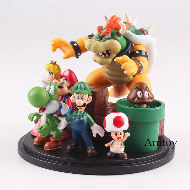 Super Mario Bros Bowser Princess Peach Yoshi Luigi Toad Goomba PVC Action Figure Toy Model 3~10cm