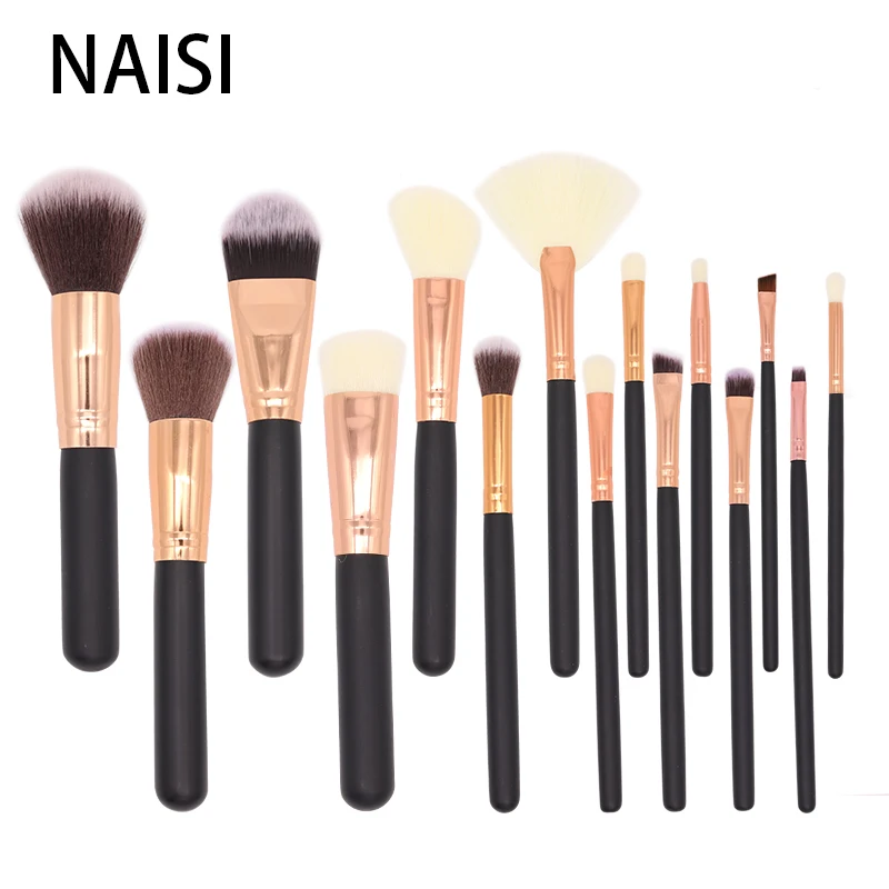 

NAISI brushes Rose Gold / Black Professional Makeup Brushes Set Foundation Powder Make up brush Pencil natural-synthetic hair