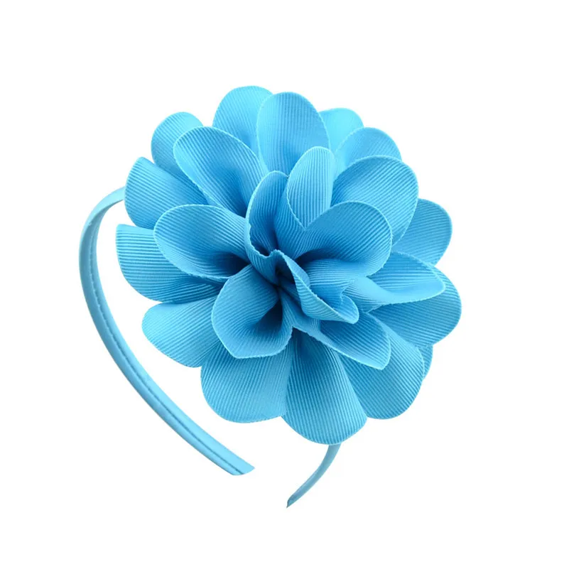 4,5 дюймов Твердая большая повязка для головы с цветком для женщин девочек обруч для волос с бантиком корсажная лента аксессуары для волос ручной работы головной убор - Цвет: Blue