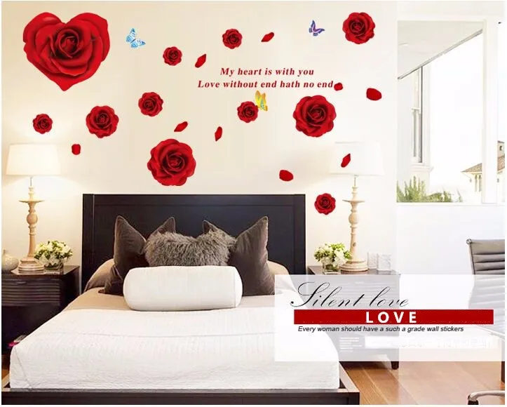 Romantik Gül Duvar Sticker TV Arka Plan Dekorasyon DIY Duvar Posteri Ev Romantik Gül Duvar Sticker TV Arka Plan Dekorasyon DIY Duvar Posteri Ev