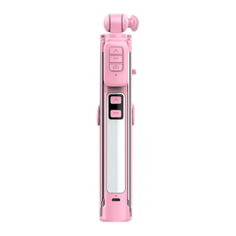 

Integrated Bluetooth Selfie Stick with Tripod Fill Light Portable Wireless Handheld Monopod Support Horizontal Vertical(pink)