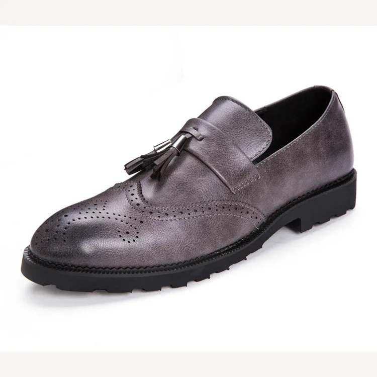 Г.; нарядные туфли для мужчин с перфорацией типа «броги» из натуральной кожи; мужские туфли-оксфорды с острым носком в стиле ретро; Мужская обувь в винтажном стиле - Цвет: Grey