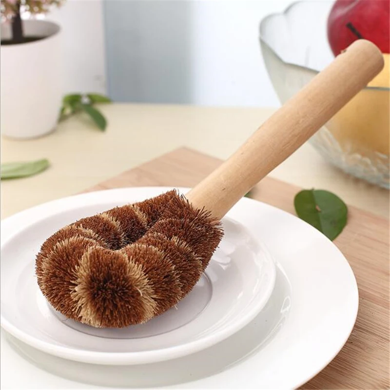 

Natural Coconut Brown non-stick Oil Long Handle Pot Brush Dish Washing Oil Cleaning Brush Can Hang Type Brush