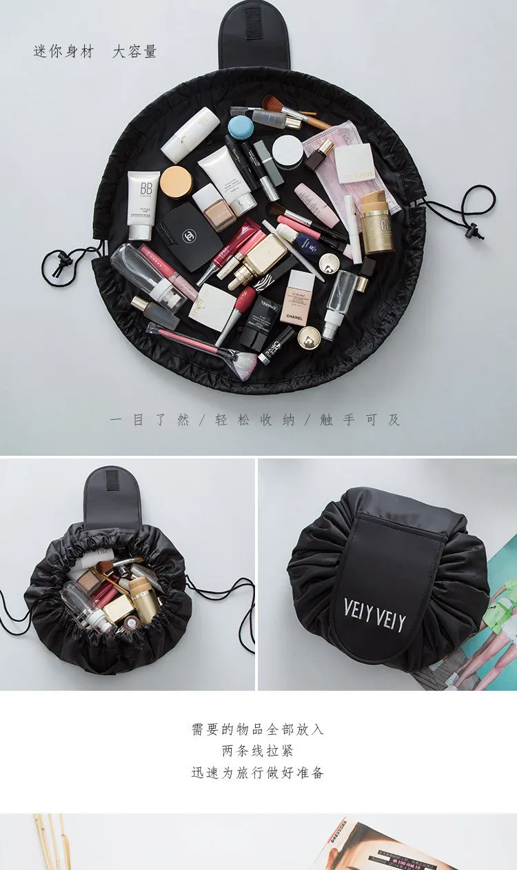 ZYJ Foldable Drawstring Travel Cosmetic Pouch Bags Portable Shoulder Makeup Storage Toiletry Beauty Case Organizer Bag Handbag (2)
