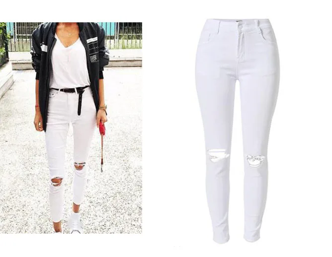 In 2017, the new style of popular street style is pure color, high waist and slim body, elastic jeans, knee holes, and hot sales of TP (2)