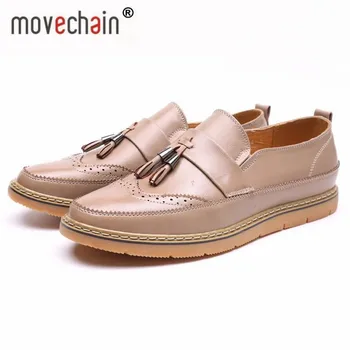 

movechain Fashion Men's Tassel Leather Shoes Mens Casual Party Driving Loafers Man Vintage Carved Brogue Moccasins Oxfords