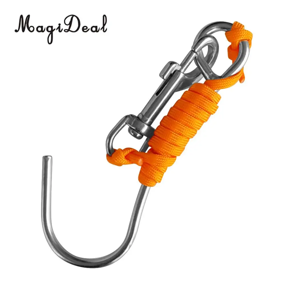 MagiDeal Scuba Diving Reef Drift Hook with 47' Line & Stainless Steel Clip for Snorkeling Freediving Swimming Caving Accessory