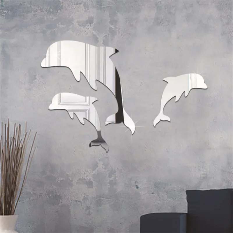 

Dolphin Mirror Wall Stickers Combination 2019 New Background Wall Stickers TV Wall Stereo Mirror Wall Stickers 2 Colors