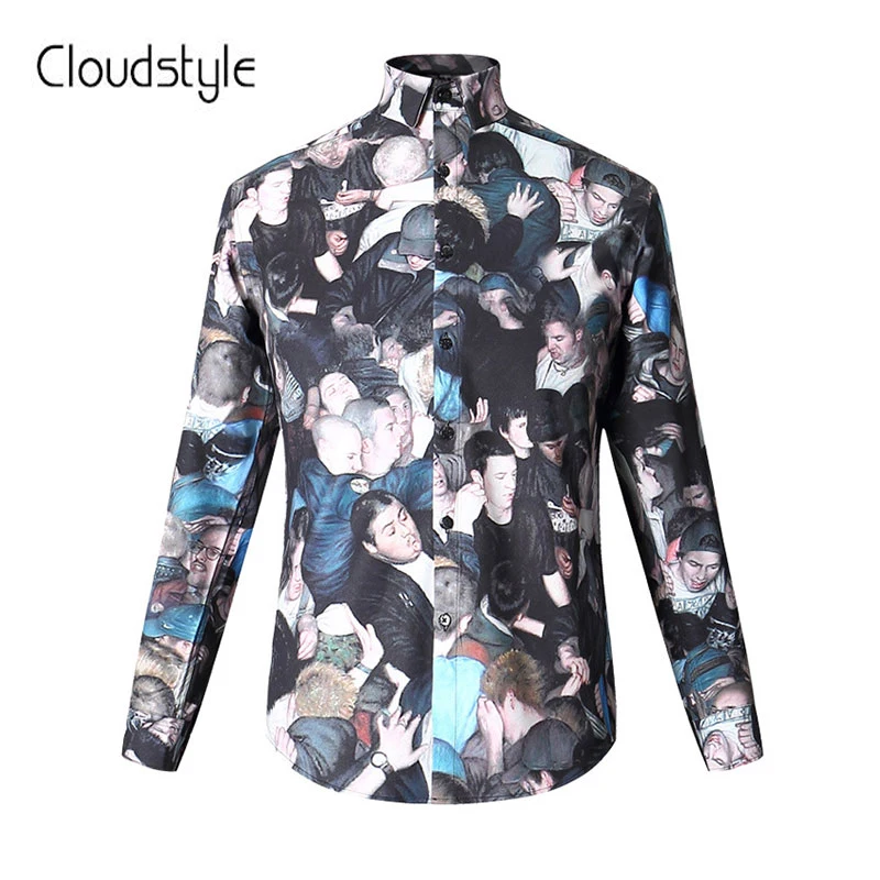 Cloudstyle 2018 бренд Для мужчин рубашка Повседневное флоры с длинным рукавом Бизнес торжественное платье рубашка Высокое качество Slim Fit Для
