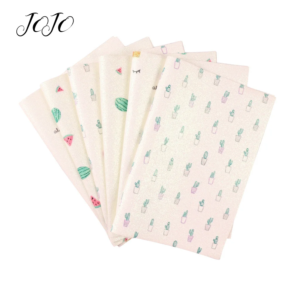 

JOJO BOWS 22*30cm Sparkly Glitter Fabric Watermelon Cactus Crown Printed Sheet For The Dress Cloth DIY Hair Bow Party Decoration