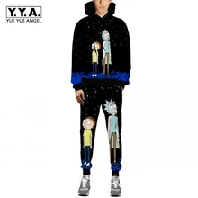 Rick and Morty печатные с капюшоном брюки хип-хоп мужские новые модные горячие продажи мужские наборы с эластичной талией o-образным вырезом большой размер S-XXL