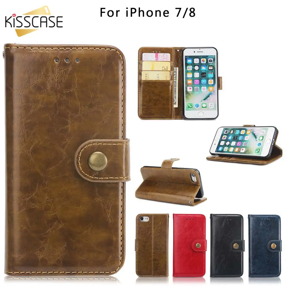 KISSCASE Retro Leather Phone Case For iPhone X 6 6S 7 8 Plus Wallet Card Solt Stand 5 5S SE Cover Fundas | Мобильные телефоны и