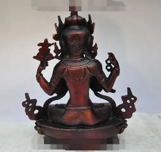 

S1062 9" tibet buddhism bronze 4 Arms Chenrezig Bodhisattva kwan-yin guanyin statue