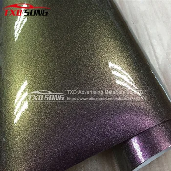 

Best quality 1.52*20M Free shipping chameleon glitter diamond car sticker with air free bubbles Gold to purple glitter pearl