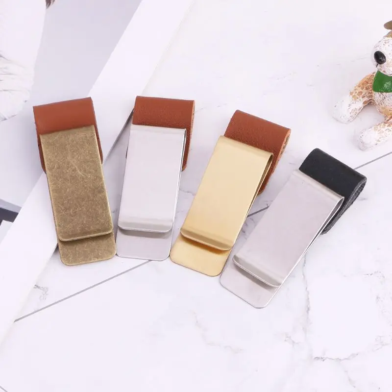 

Handmade Leather Stainless Steel Pen Holder Clip Journal Notebook Paper Folder
