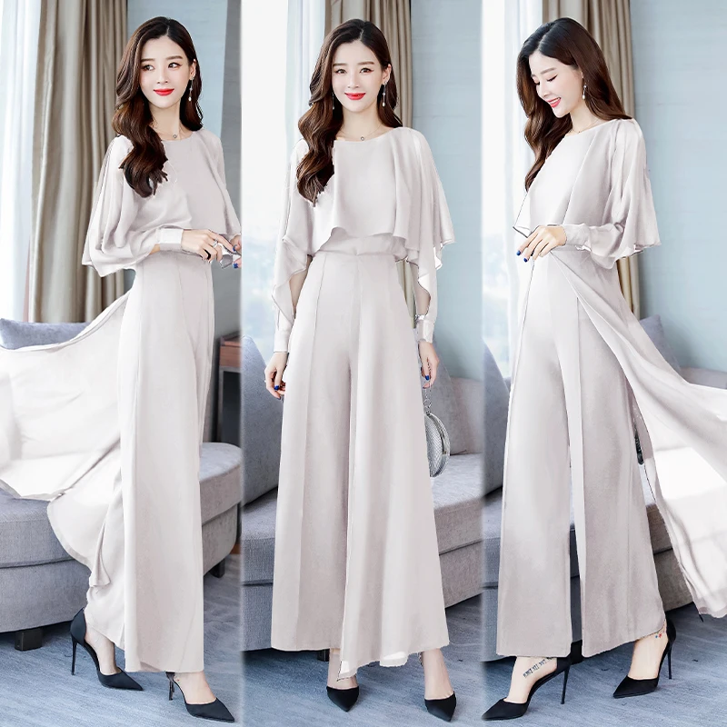 

2019 Spring Summer Women 2 Two Pieces Set batwing sleeve solid loose shirt blouse tops and wide leg pants trousers Suits