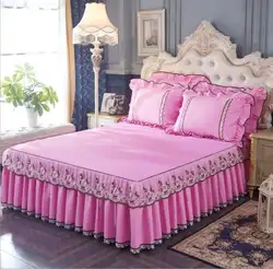 1/3 шт. принцессы кружевное постельное покрывало простыня наволочки вышитые сплошной кровать юбка розовый кровать свадьба постельных