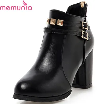 

MEMUNIA 2020 new arrival ankle boots for women round toe autumn winter boots zipper rivet high heels shoes woman boots