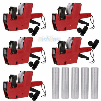 

[ Fly Eagle ] 5 Red MX-5500 8 Digits Price Tag Gun+25000 White w/ Red Lines Labels+5Ink