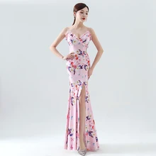 Вечернее Длинное Платье женское платье розовый День рождения Для женщин соблазнительное платье-Русалка с v-образным вырезом наступающей церемония банкета с низким вырезом на спине