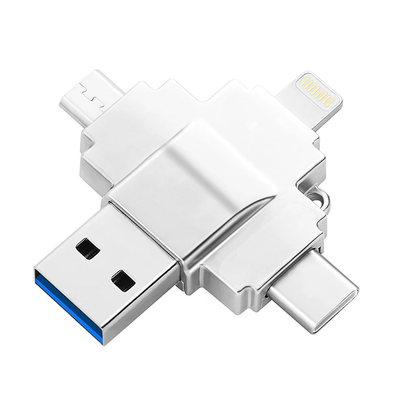 

USB Flash Drive 4 in 1 Type-c Type C for Lightning Micro USB USB 2.0 for iPhone X 8 7 Plus 6S 5 Smartphone Metal 64GB Pen Drive