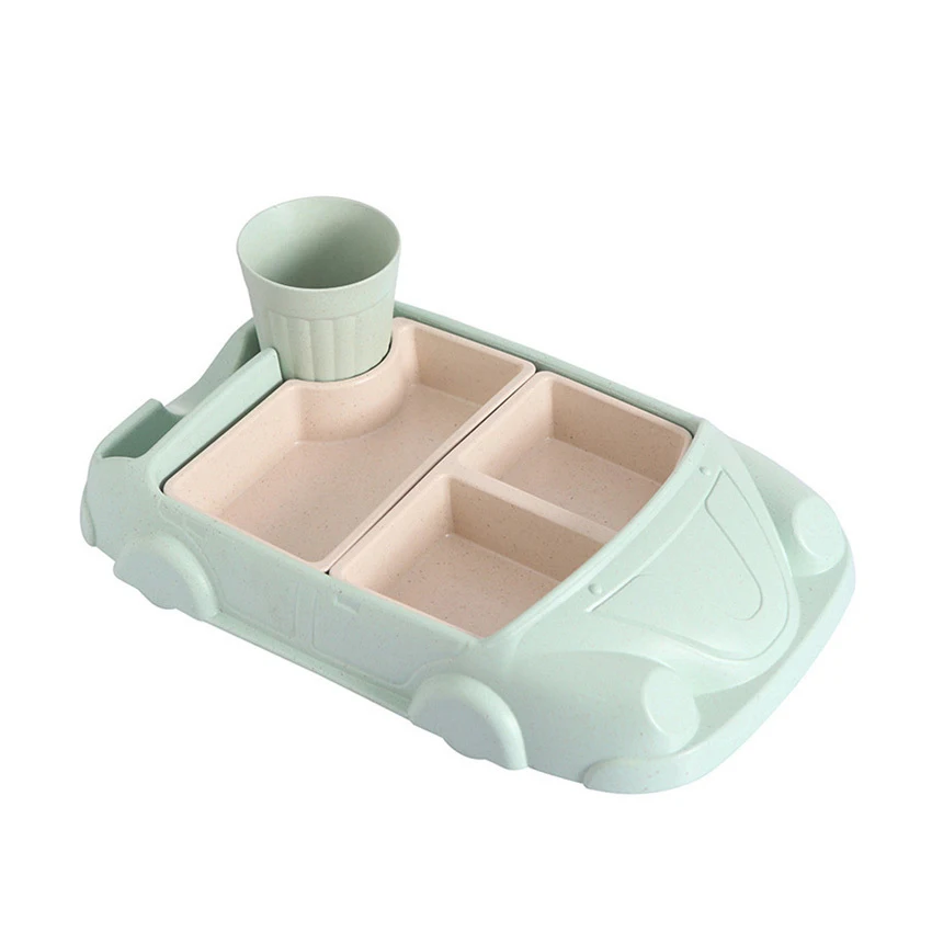 

GFHGSD Bamboo Fiber Tableware Set Baby Plate Children Cartoon Separation Plate Bowl Fork Spoon Cup Set Feeding Supplies BGSF502