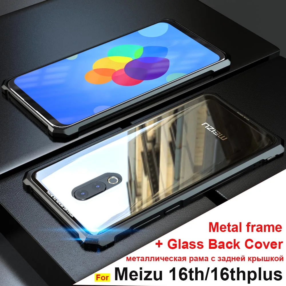 Чехол для Meizu 16, прозрачная задняя крышка из закаленного стекла для Meizu 16, чехол, алюминиевая металлическая рамка, противоударный Meizu 16 plus, Жесткий Чехол