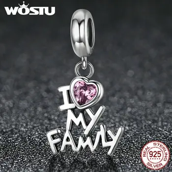 

WOSTU Real 925 Sterling Silver I Love My Family Beads Dangle Fit Original WOST Charm Bracelet Pendant Jewelry Gift BKC251