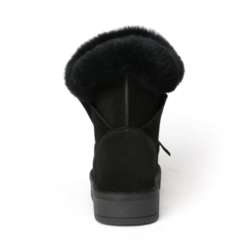 Meotina/зимние ботинки на натуральном меху женские ботильоны из коровьей замши с бантом на плоской подошве теплая шерстяная короткая обувь с круглым носком женская зимняя обувь черного цвета, размеры 34-39