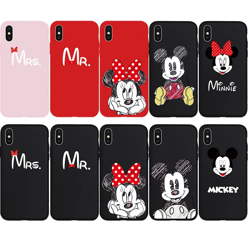 

Cute Minnie Mickey Cartoon Mouse Lovers Couple Soft Cases for iPhone 6 6s Plus 7 7Plus 8 8Plus X Xs XR Xs Max 5s Phone Cover